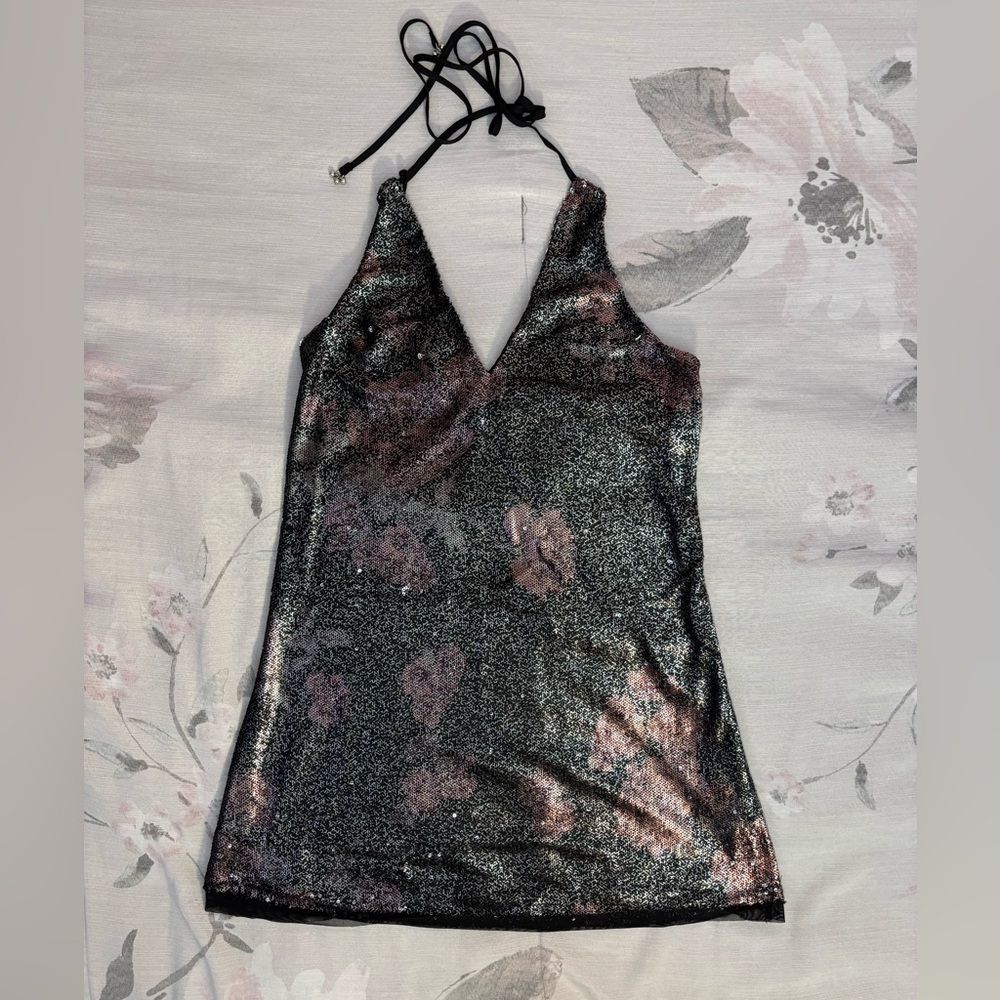 NWT Free People Double Take Sequin Mini Dress In Moody Floral Combo Sz XS - - Picture 6 of 15